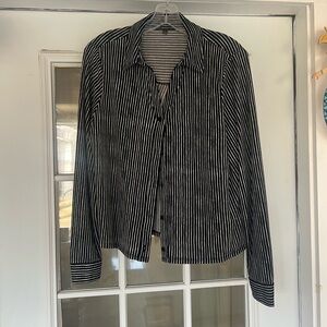 Adrianna Papell Black and White Striped Button Front Top